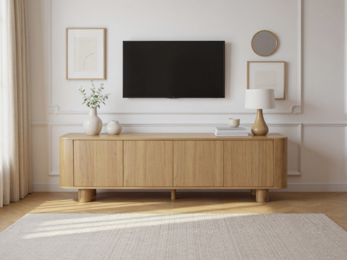 Meuble TV 4 portes 180 cm MALO placage chêne massif