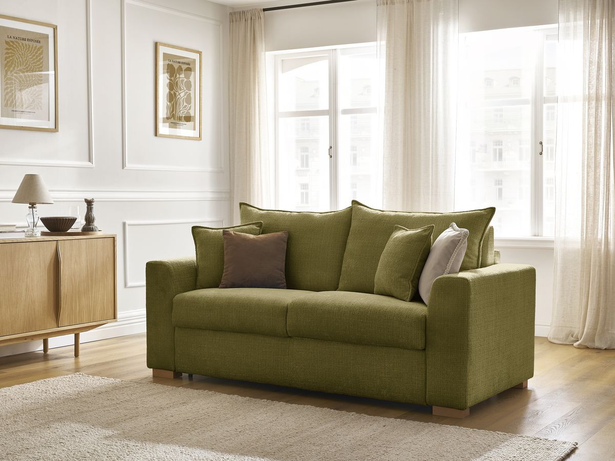Canapé droit convertible AUGUSTIN texturé vert