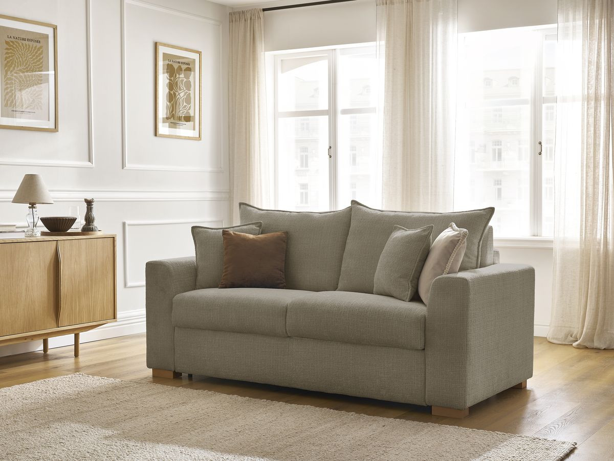 Canapé droit convertible AUGUSTIN texturé taupe