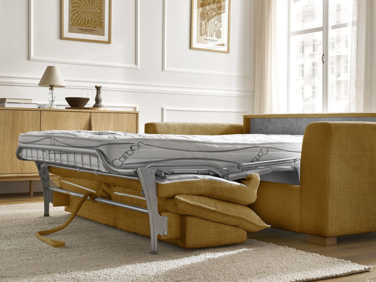 Canapé droit convertible AUGUSTIN texturé jaune — vue 5