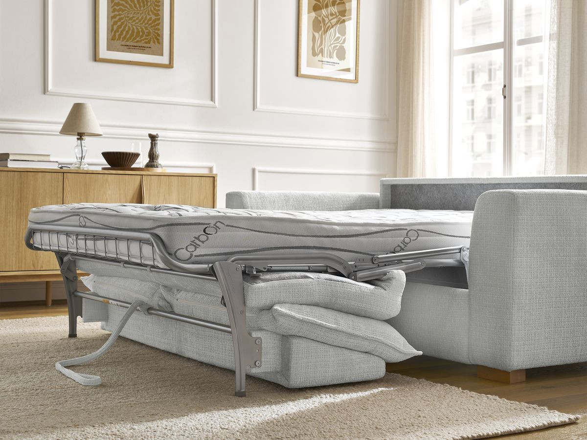 Canapé droit convertible AUGUSTIN texturé gris clair — vue 5