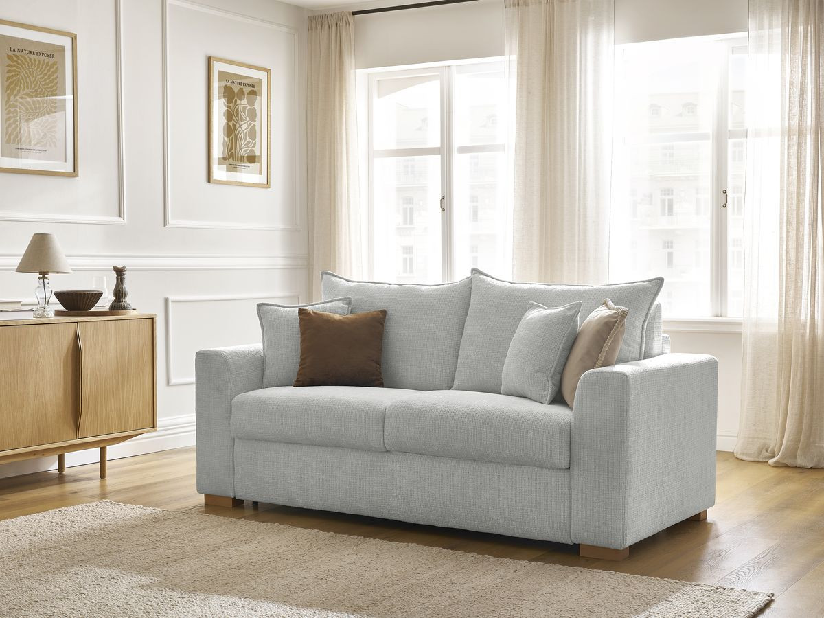 Canapé droit convertible AUGUSTIN texturé gris clair