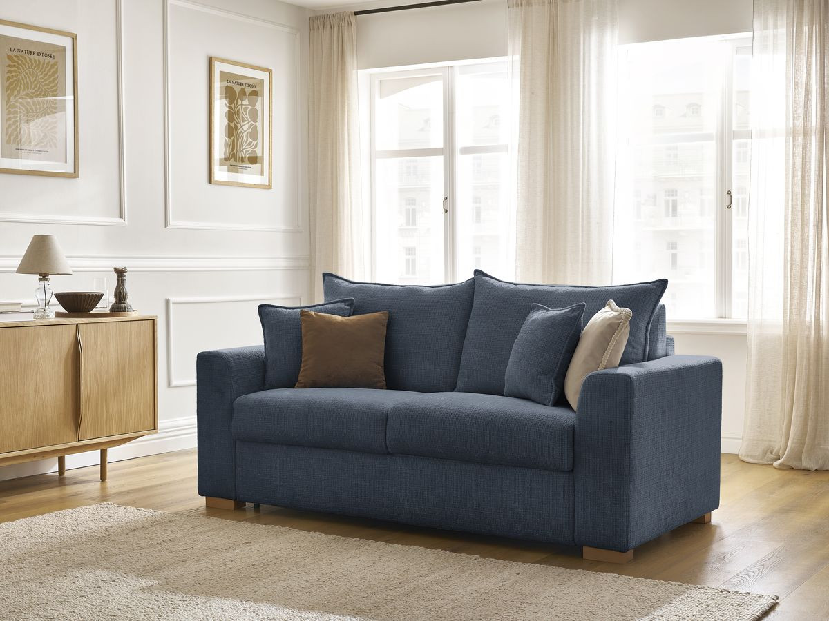 Canapé droit convertible AUGUSTIN texturé bleu foncé