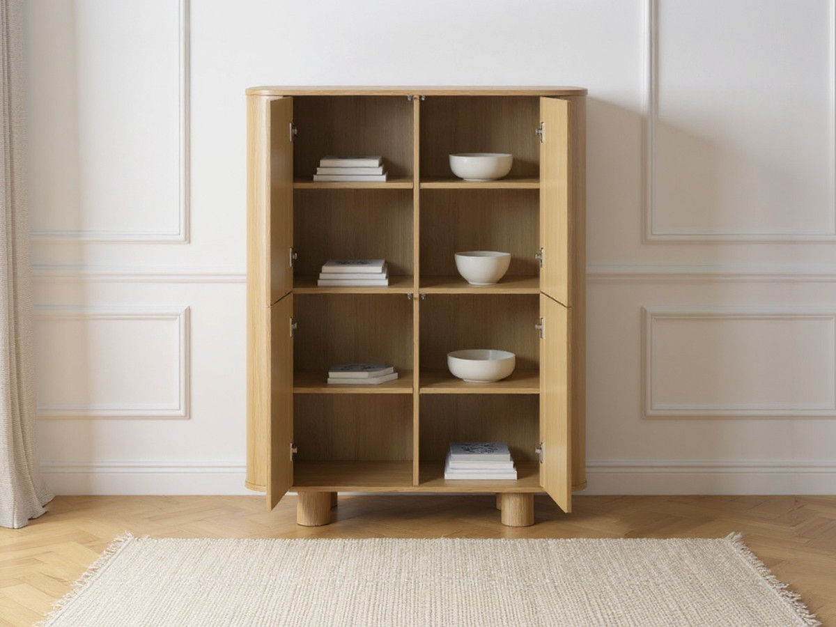 MALO 4-deurs hoog dressoir 100 cm massief eiken fineer