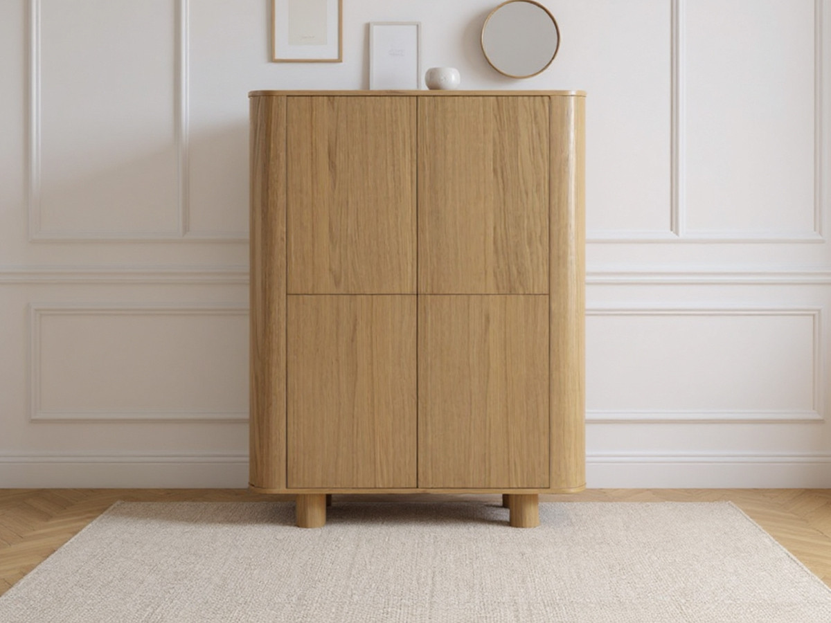 MALO 4-deurs hoog dressoir 100 cm massief eiken fineer
