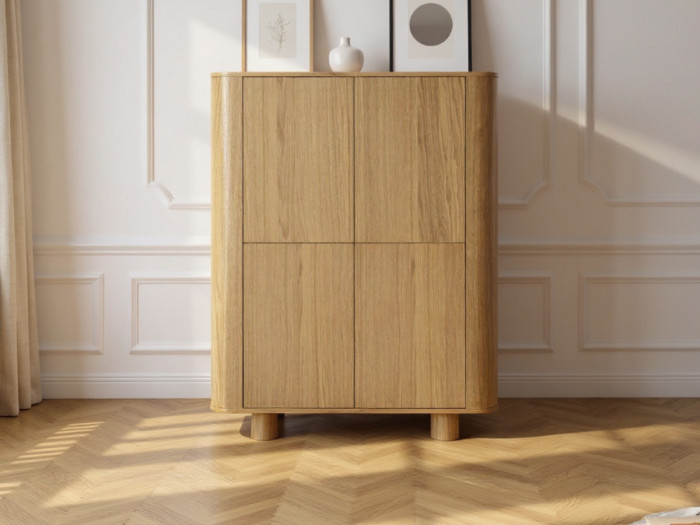 Buffet haut 4 portes 100 cm MALO placage chêne massif