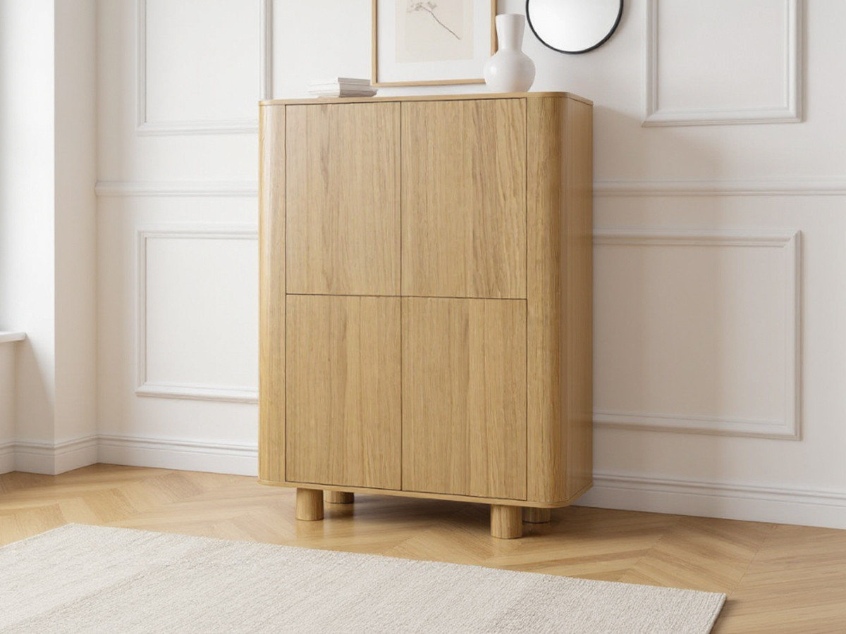 Buffet haut 4 portes 100 cm MALO placage chêne massif