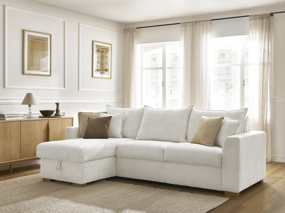 Canapé d'angle réversible convertible AUGUSTIN texturé blanc