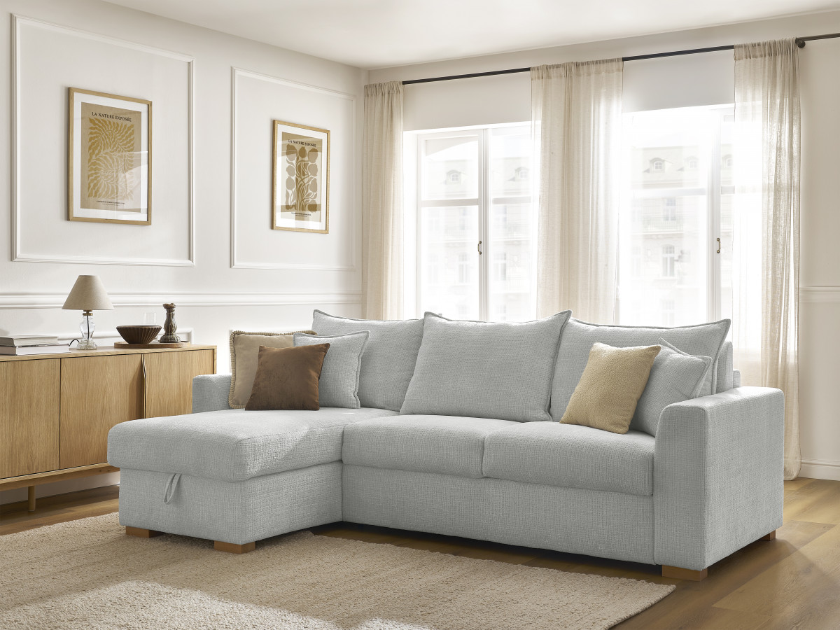 Canapé d'angle réversible convertible AUGUSTIN texturé gris clair