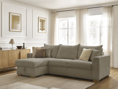 Canapé d'angle réversible convertible ouverture express AUGUSTIN tissu texturé