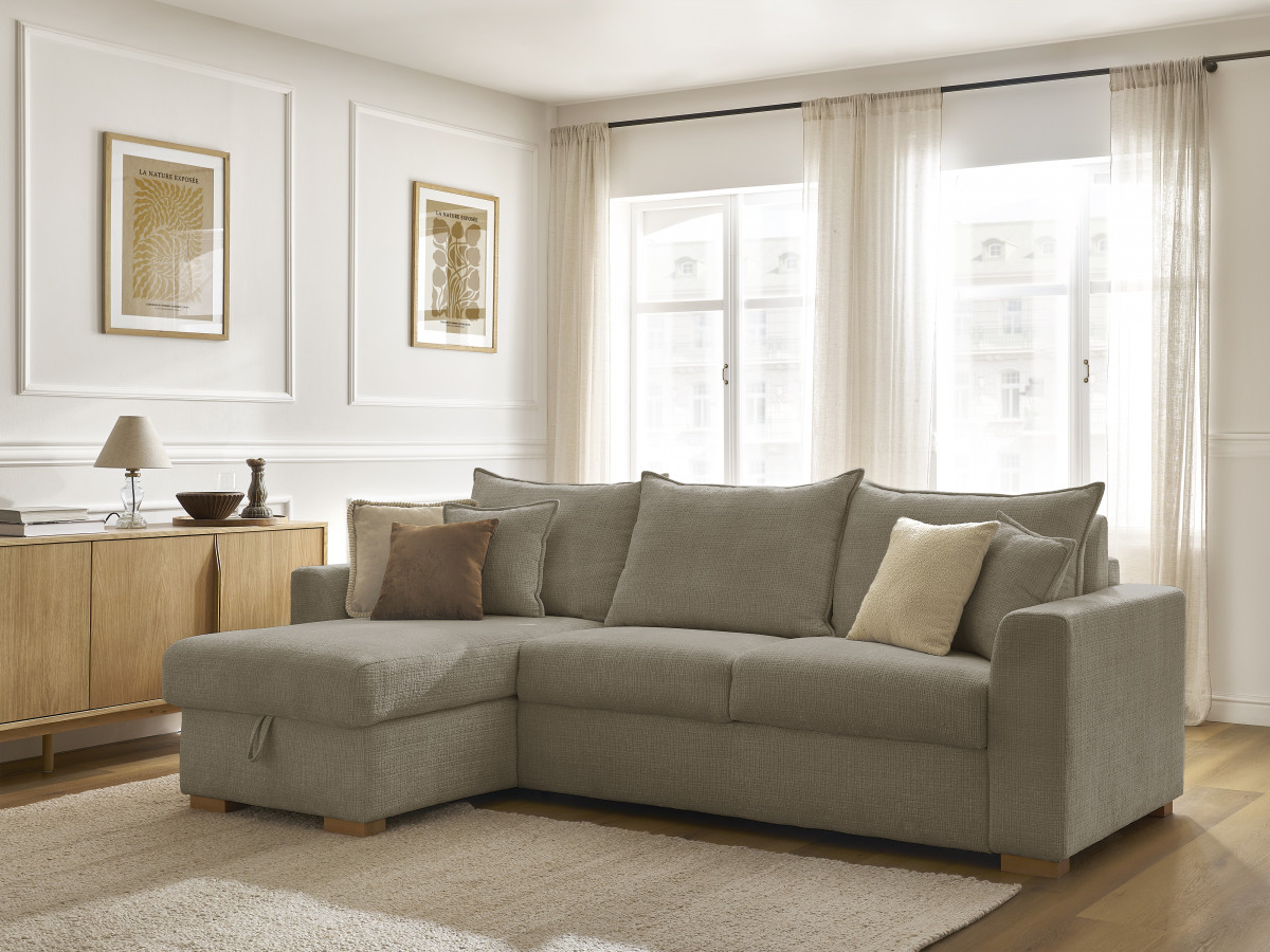 Canapé d'angle réversible convertible AUGUSTIN texturé taupe