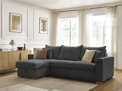 Canapé d'angle réversible convertible ouverture express AUGUSTIN tissu texturé