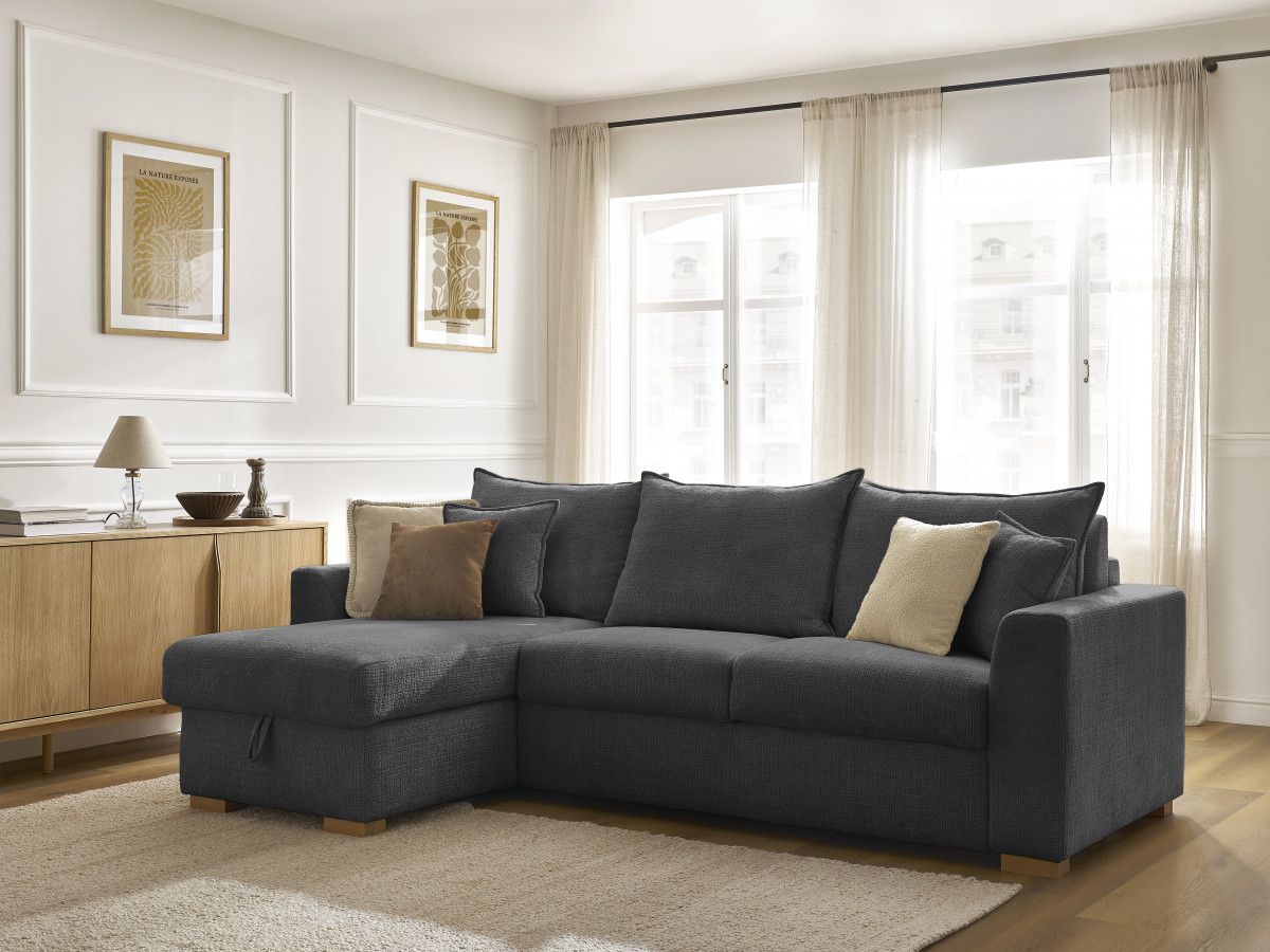 Canapé d'angle réversible convertible AUGUSTIN texturé noir