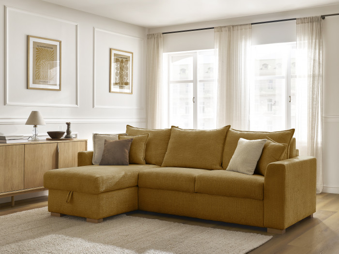 Canapé d'angle réversible convertible ouverture express AUGUSTIN tissu texturé