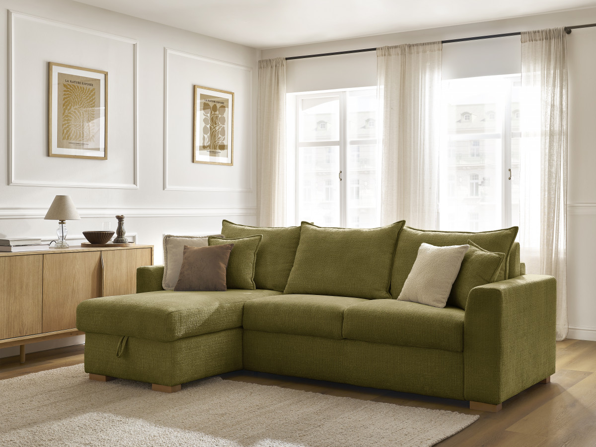 Canapé d'angle réversible convertible AUGUSTIN texturé vert