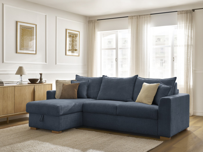 Canapé d'angle réversible convertible ouverture express AUGUSTIN tissu texturé