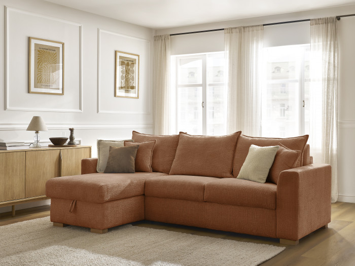 Canapé d'angle réversible convertible ouverture express AUGUSTIN tissu texturé