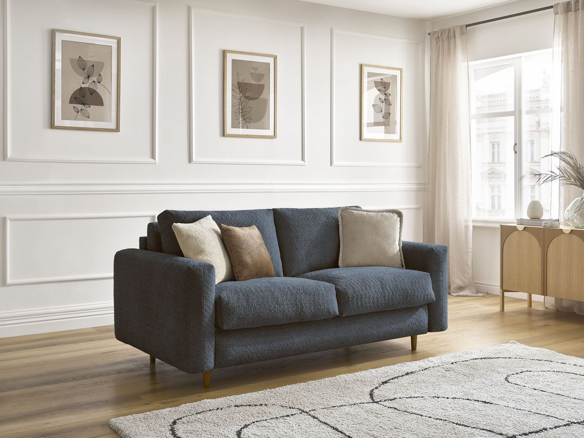 Canapé droit convertible NOUVEAU COCOONE bouclette bleu foncé