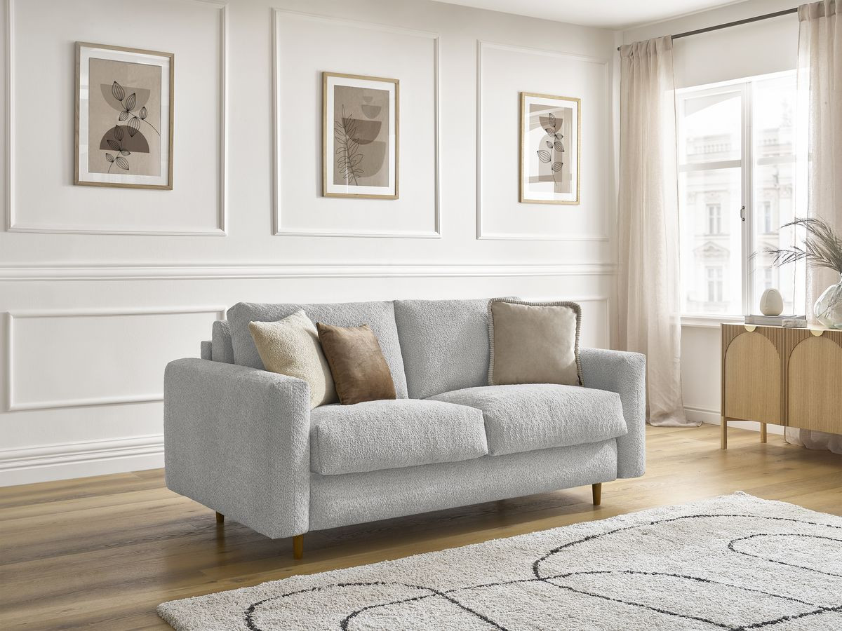 Canapé droit convertible NOUVEAU COCOONE bouclette gris clair