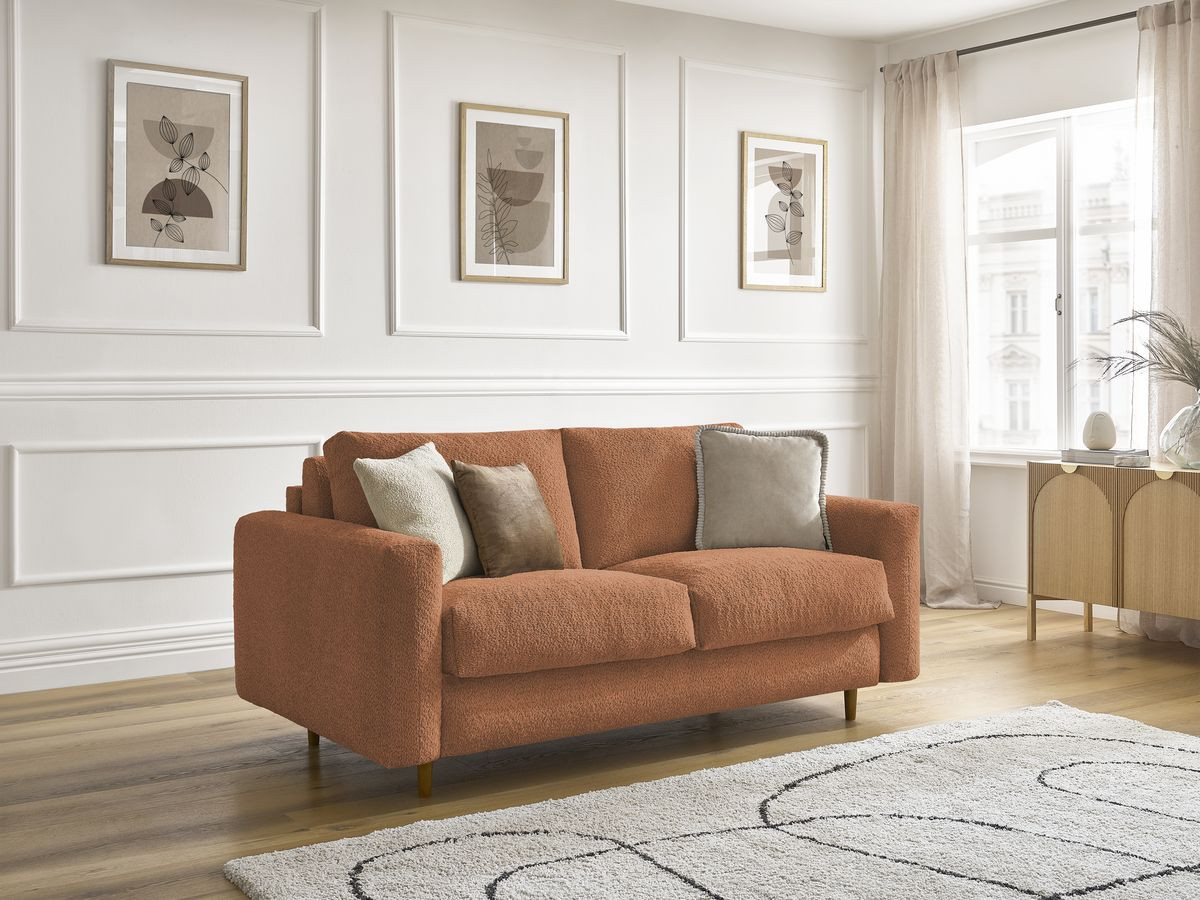 Canapé droit convertible NOUVEAU COCOONE bouclette orange