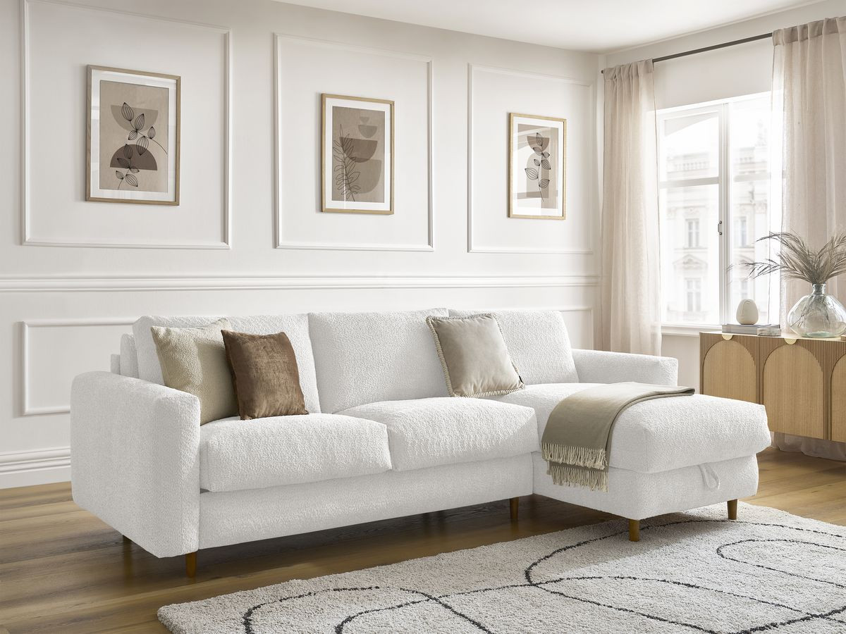 Canapé d'angle réversible convertible NOUVEAU COCOONE bouclette blanc