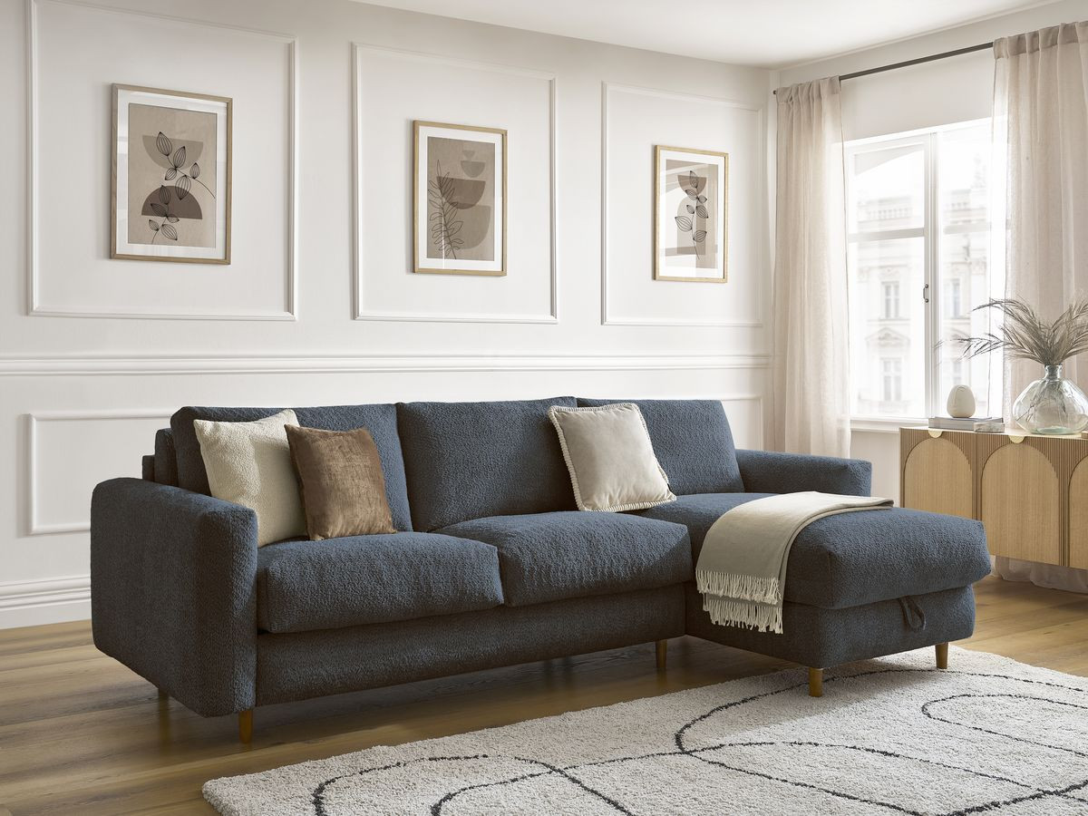 Canapé d'angle réversible convertible NOUVEAU COCOONE bouclette bleu foncé