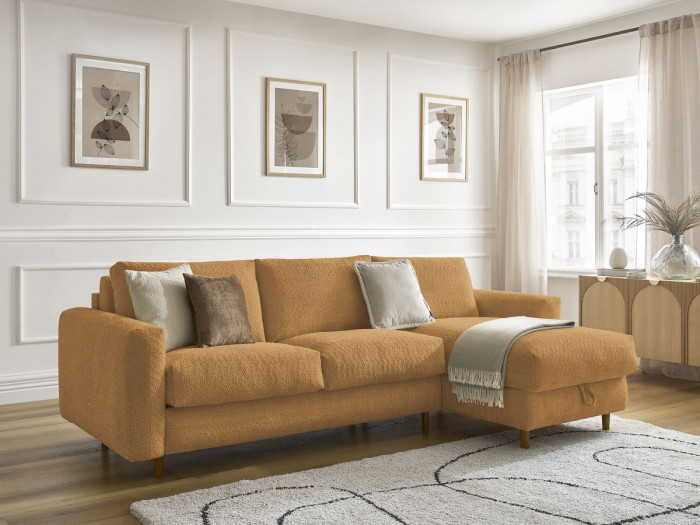 Canapé d'angle réversible convertible NOUVEAU COCOONE ouverture express tissu bouclette