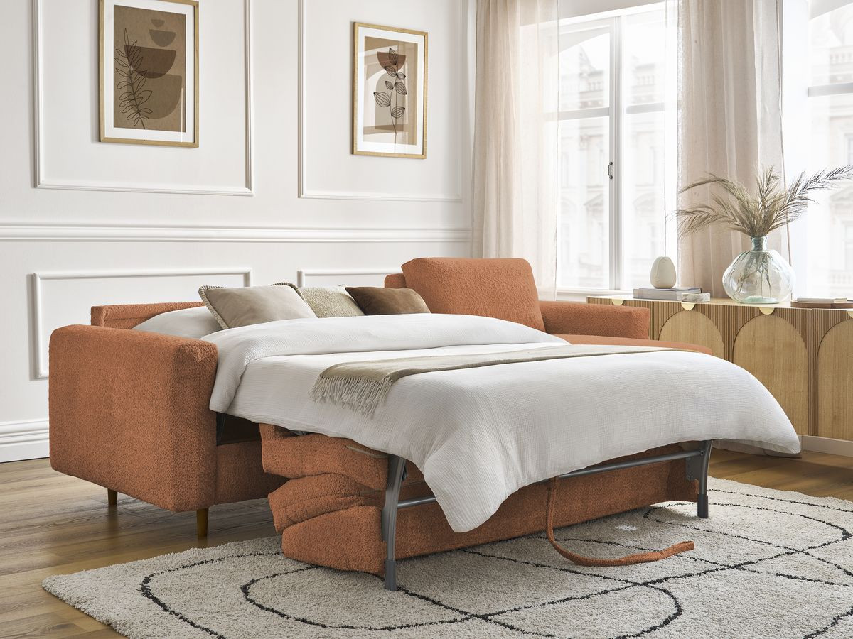 Canapé d'angle réversible convertible NOUVEAU COCOONE bouclette orange — vue 6