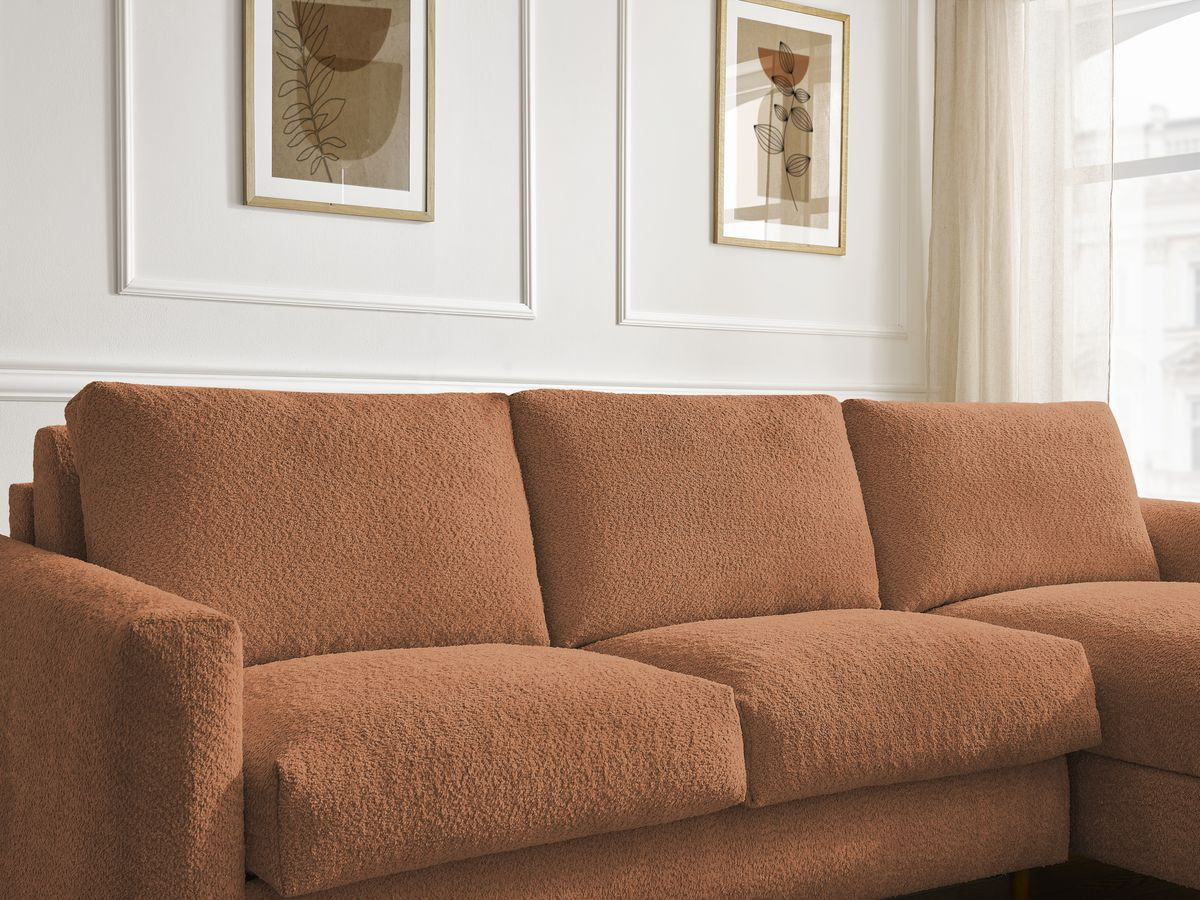 Canapé d'angle réversible convertible NOUVEAU COCOONE ouverture express tissu bouclette