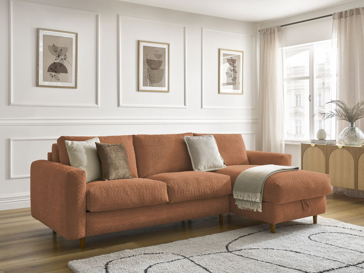 Canapé d'angle réversible convertible NOUVEAU COCOONE bouclette orange