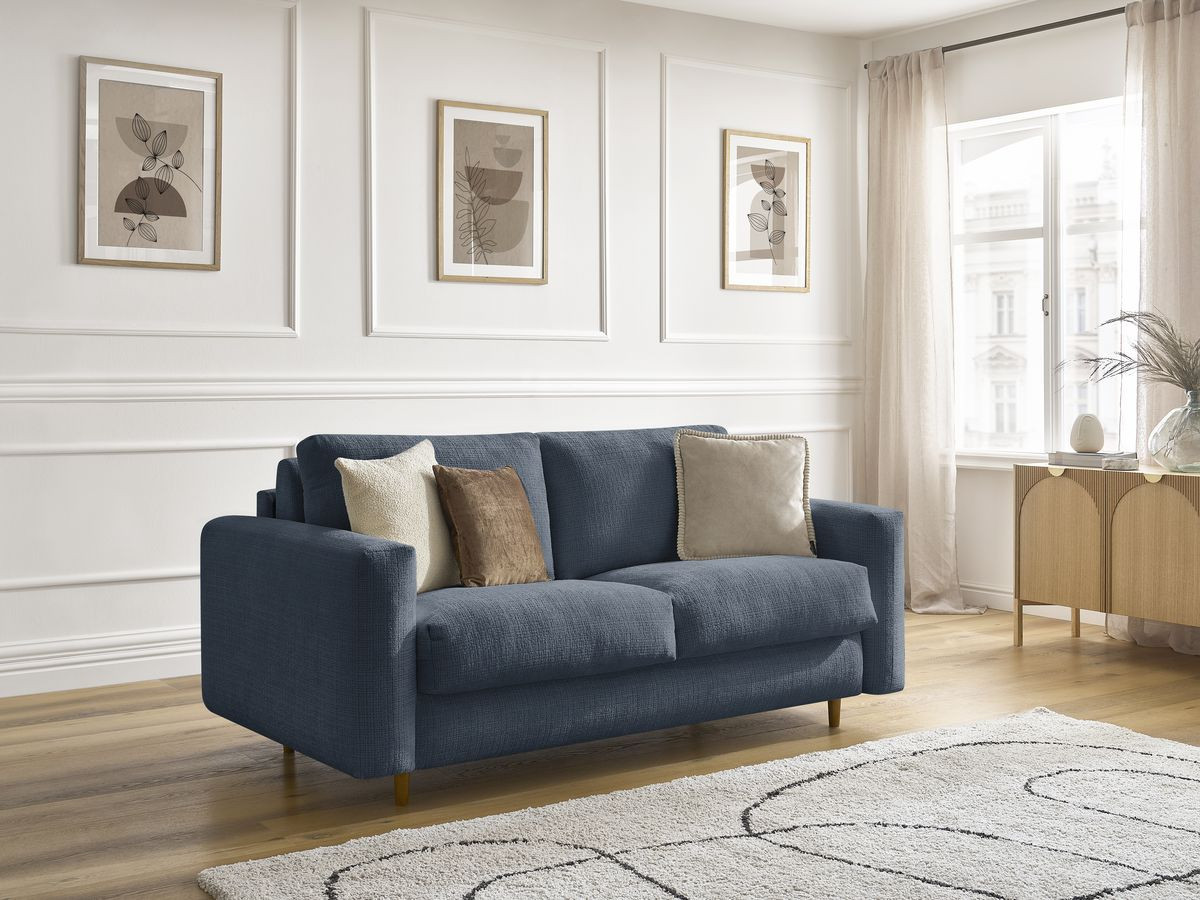 Canapé droit convertible NOUVEAU COCOONE texturé bleu foncé