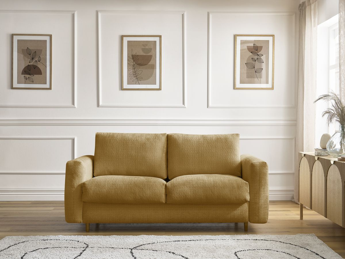 Canapé droit convertible NOUVEAU COCOONE texturé jaune — vue 4