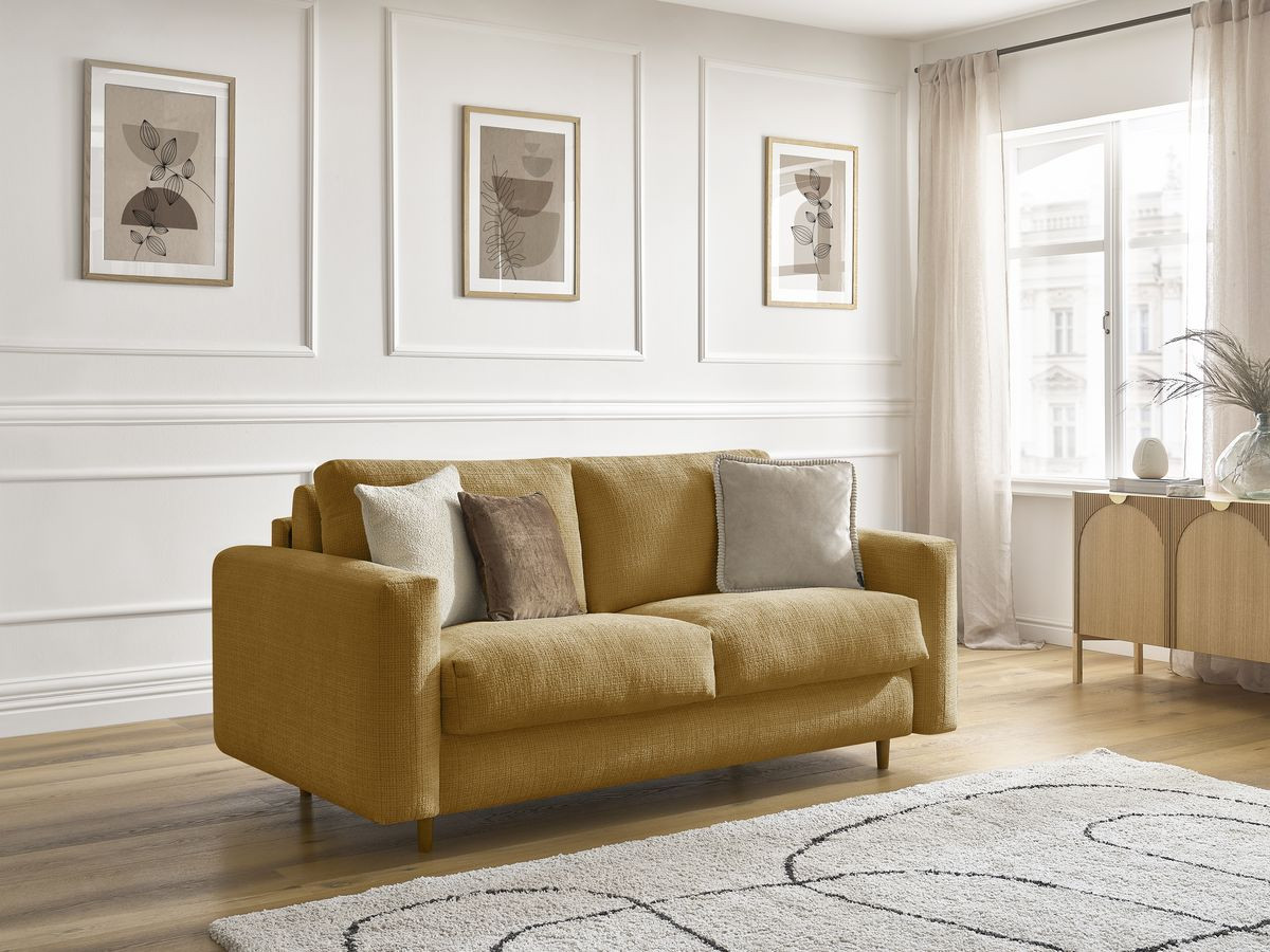 Canapé droit convertible NOUVEAU COCOONE texturé jaune