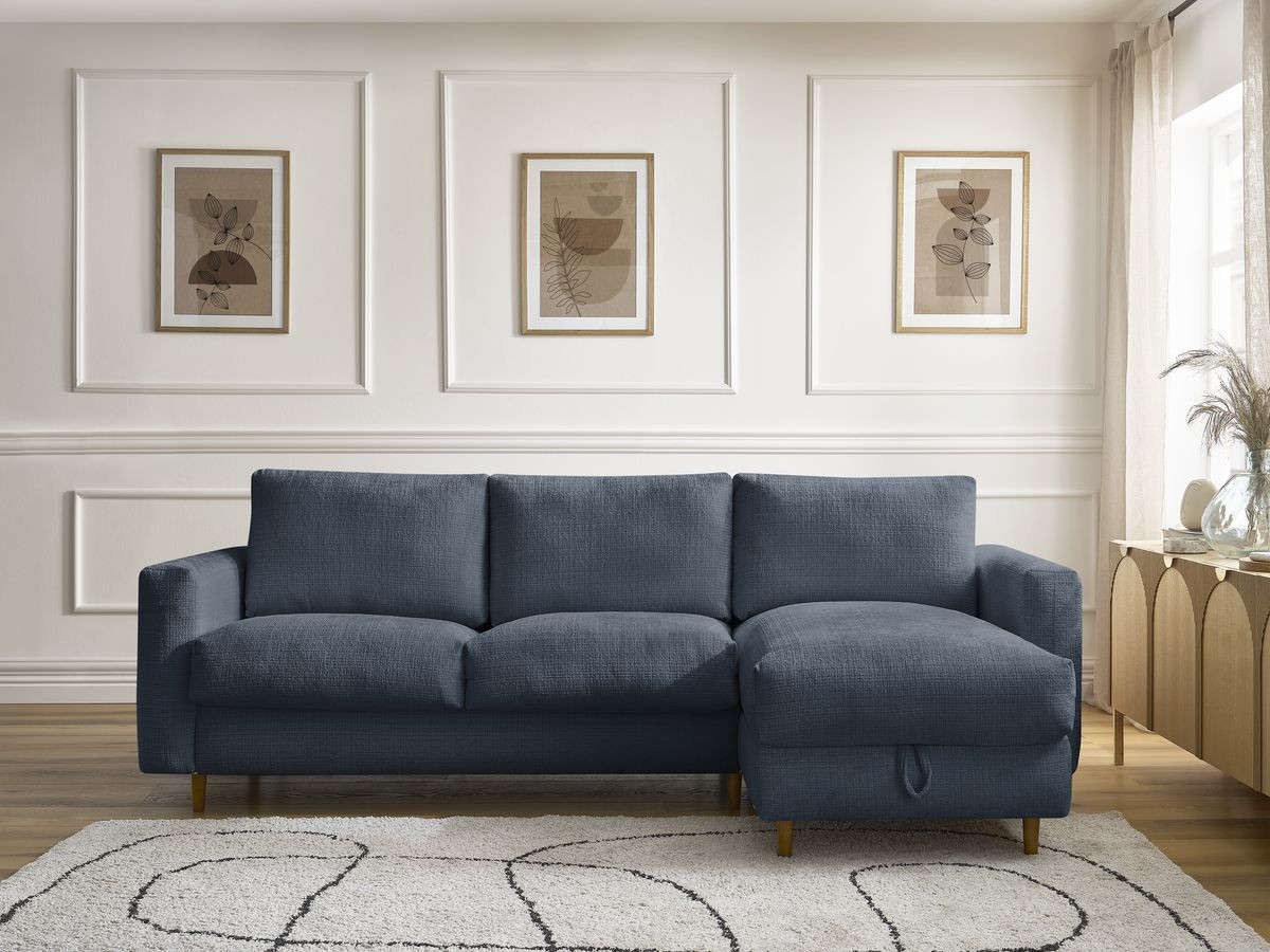 Canapé d'angle réversible convertible NOUVEAU COCOONE texturé bleu foncé — vue 4