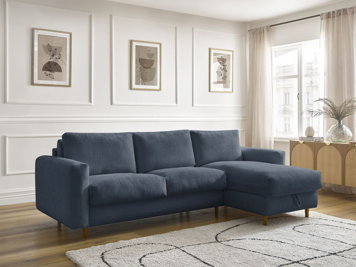 Canapé d'angle réversible convertible NOUVEAU COCOONE texturé bleu foncé — vue 5