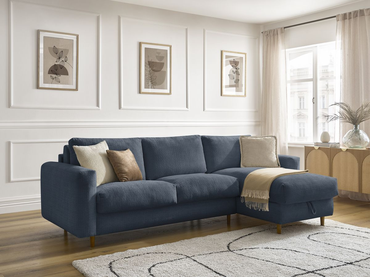 Canapé d'angle réversible convertible NOUVEAU COCOONE texturé bleu foncé