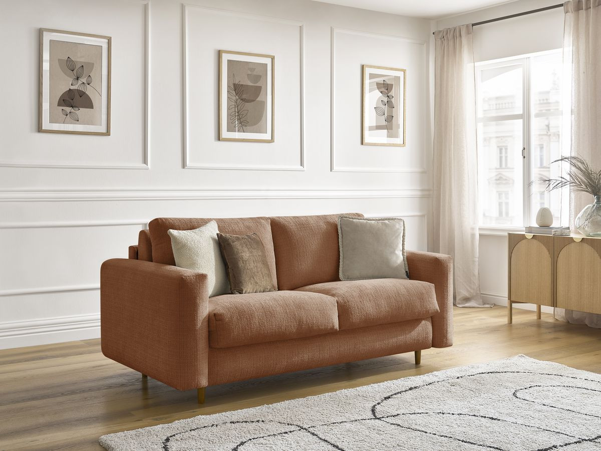 Canapé droit convertible NOUVEAU COCOONE texturé orange