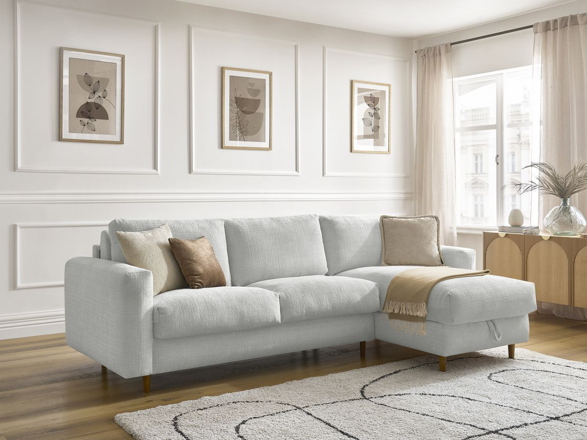 Canapé d'angle réversible convertible NOUVEAU COCOONE texturé gris clair