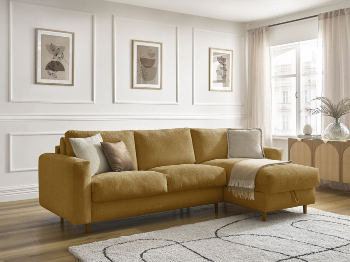 Canapé d'angle réversible convertible NOUVEAU COCOONE ouverture express tissu texturé