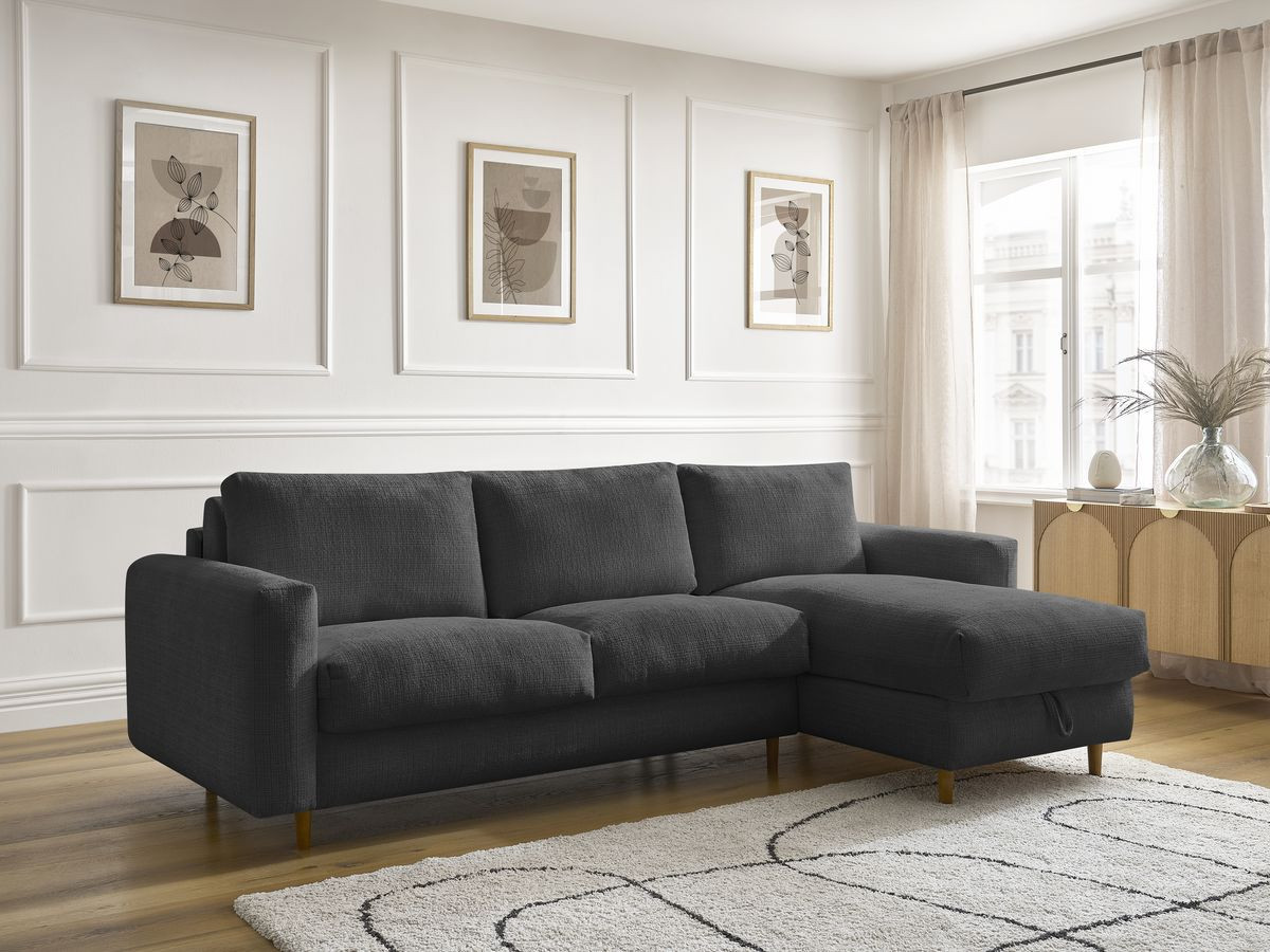 Canapé d'angle réversible convertible NOUVEAU COCOONE texturé noir — vue 5