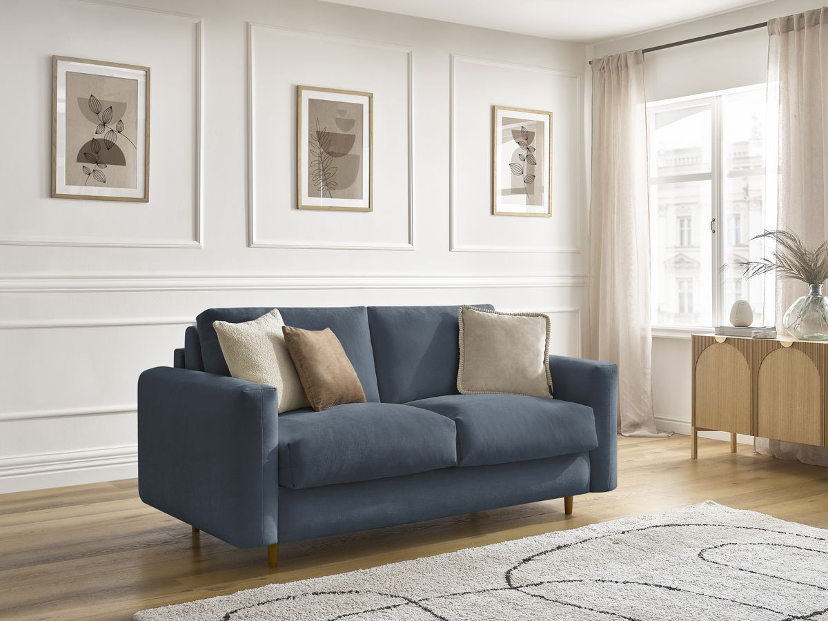 Canapé droit convertible NOUVEAU COCOONE lisse bleu foncé