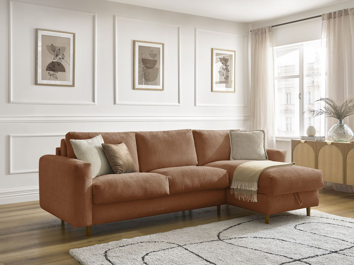 Canapé d'angle réversible convertible NOUVEAU COCOONE texturé orange