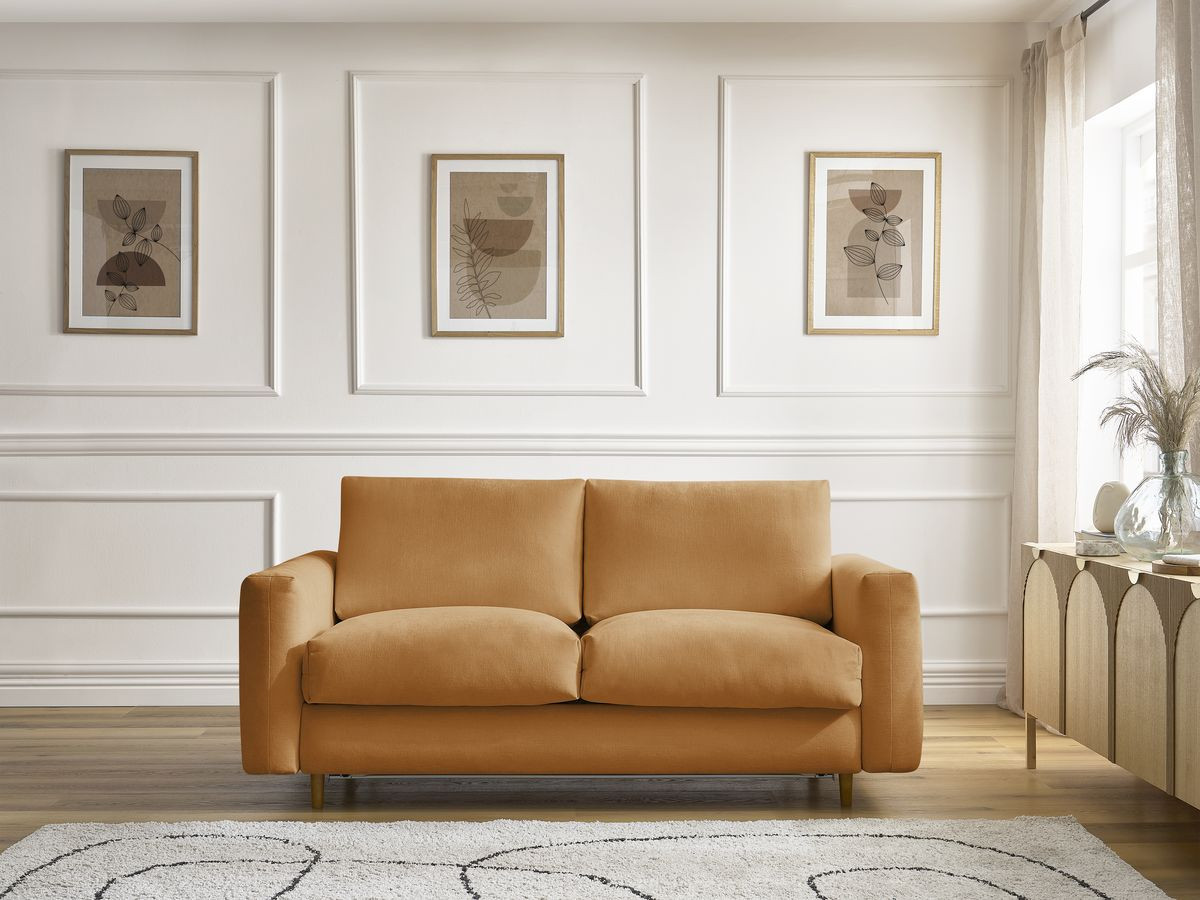 Canapé droit convertible NOUVEAU COCOONE lisse jaune — vue 4