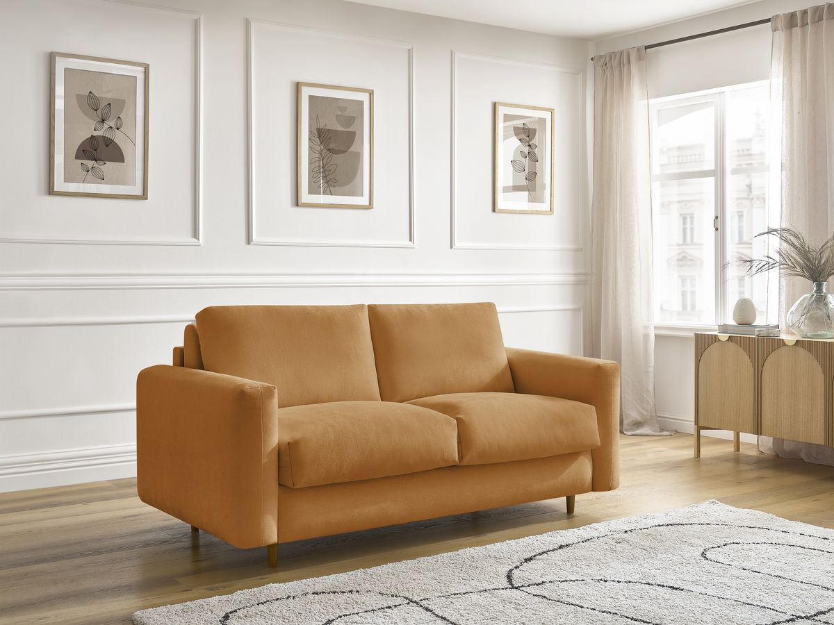 Canapé droit convertible NOUVEAU COCOONE lisse jaune — vue 5