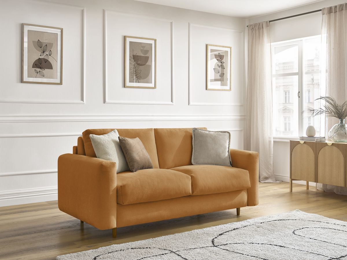 Canapé droit convertible NOUVEAU COCOONE lisse jaune