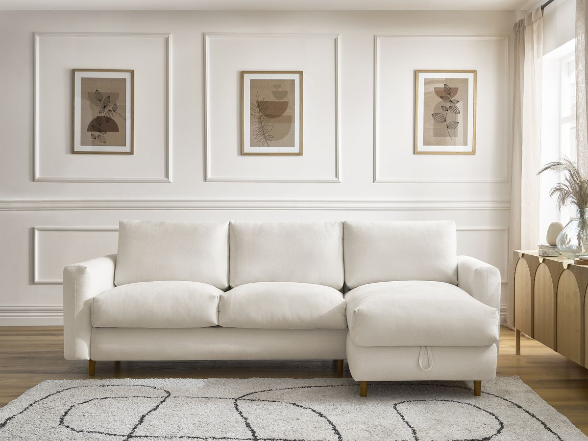 Canapé d'angle réversible convertible NOUVEAU COCOONE lisse beige — vue 4