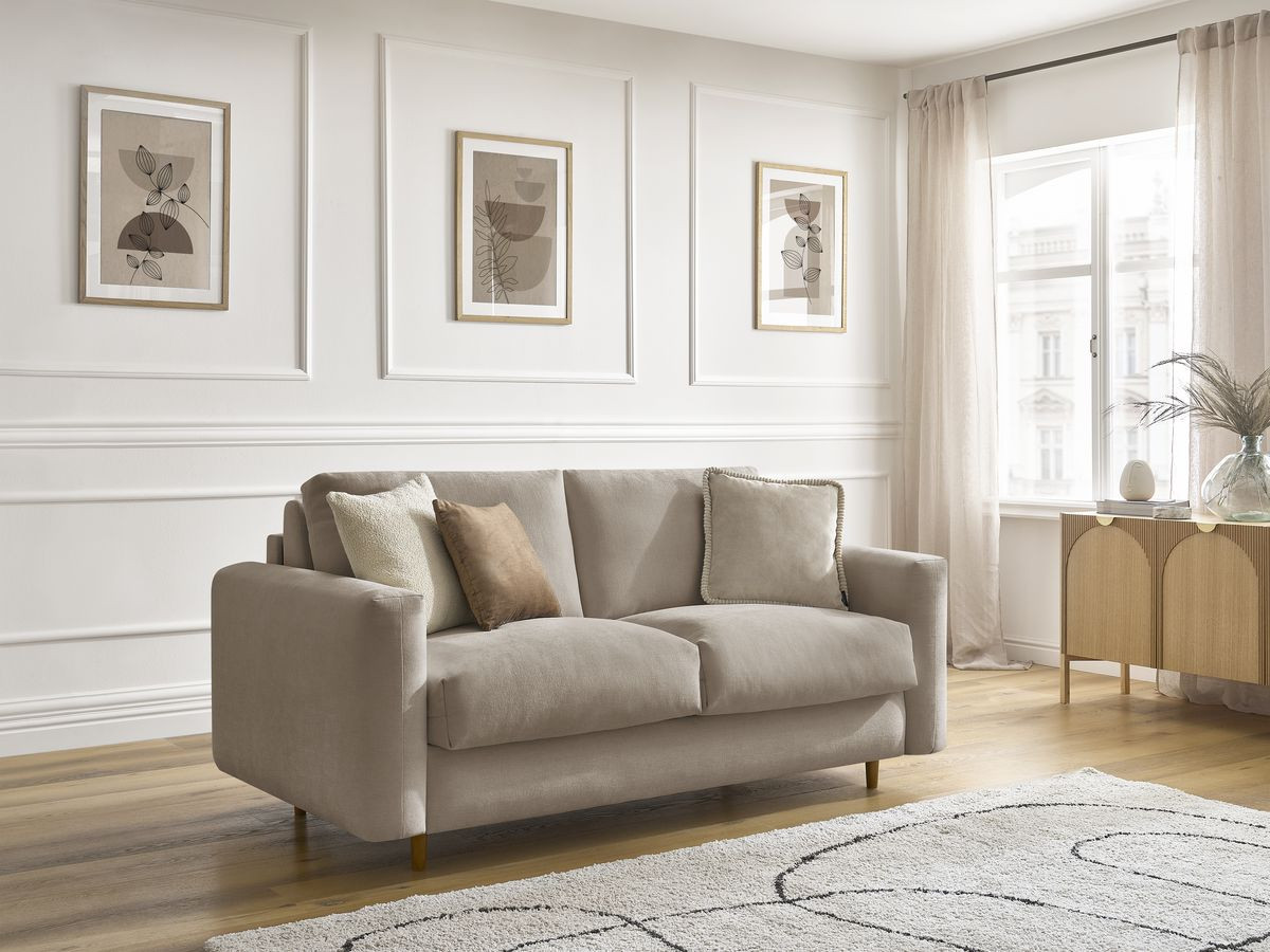 Canapé droit convertible NOUVEAU COCOONE ouverture express tissu lisse