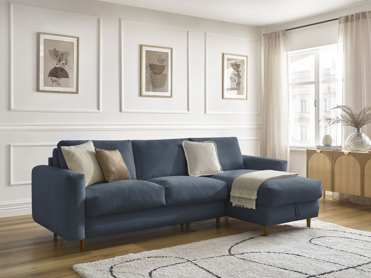 Canapé d'angle réversible convertible NOUVEAU COCOONE lisse bleu foncé