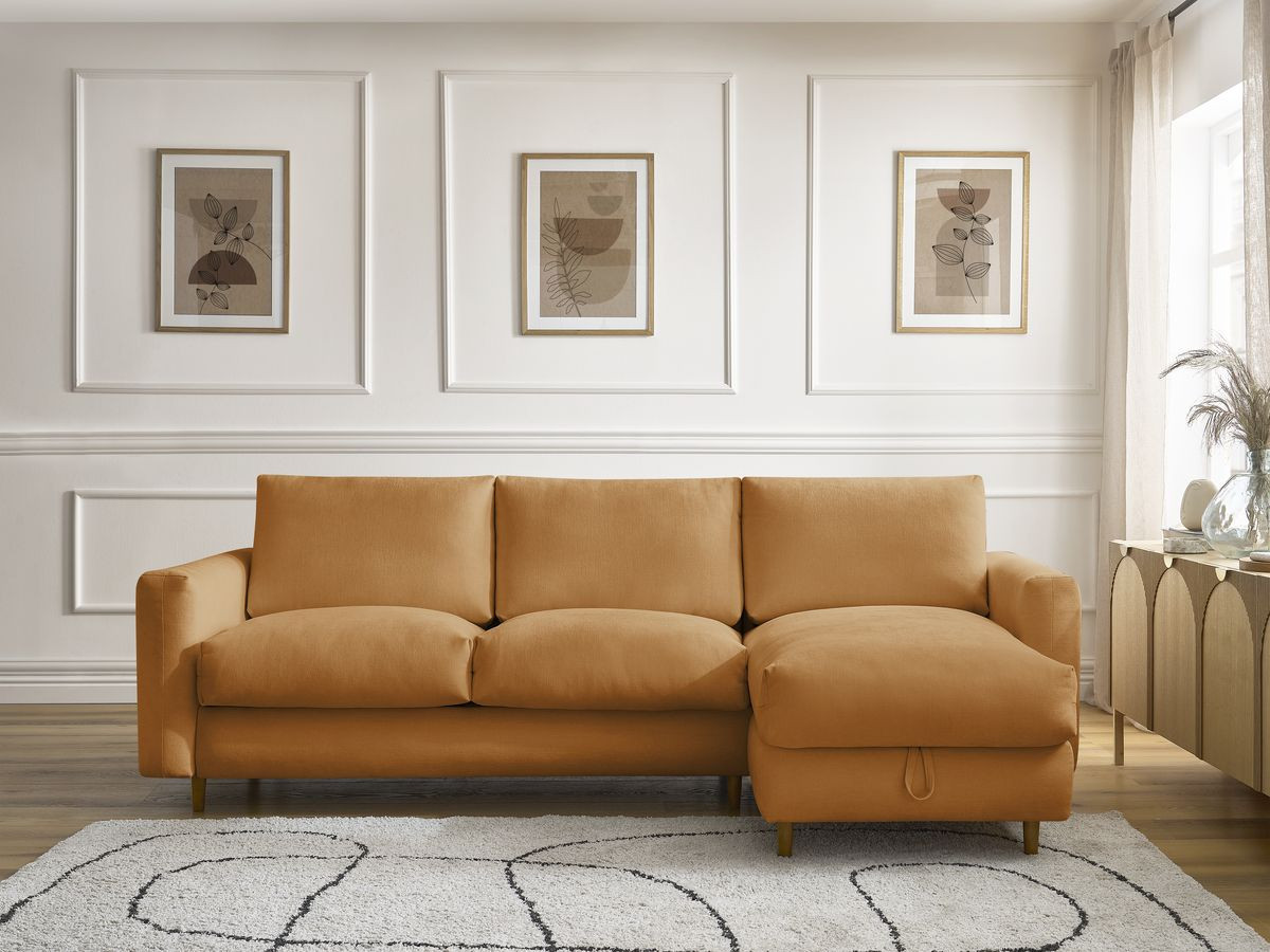 Canapé d'angle réversible convertible NOUVEAU COCOONE lisse jaune — vue 4