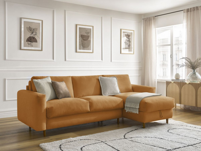 Canapé d'angle réversible convertible NOUVEAU COCOONE ouverture express tissu lisse